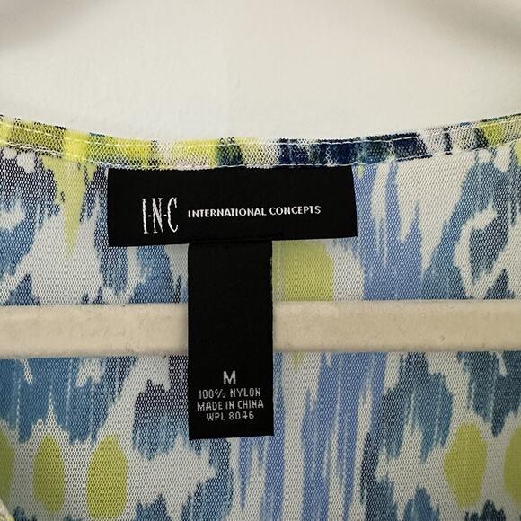 INC Womens M Nylon Sheer Swim Cover Up Ikat Blue Green Sequin Maxi Dress - Picture 3 of 6